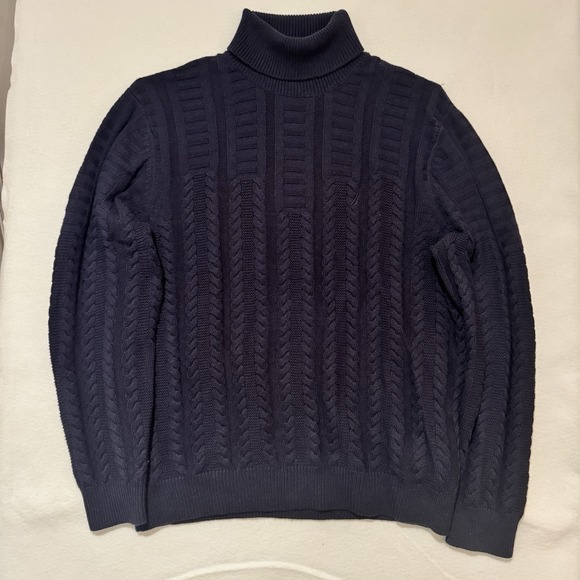NAUTICA‎ Men's Cable Knit Cotton Turtleneck, Sweater Navy Blue XL - 47X28 - Picture 1 of 6